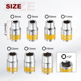 HARFINGTON 13pcs 1/2" Drive 6 Points Socket 8-20mm Metric Shallow Impact Socket CR-V Steel Flip Socket Spindle Axle Nut Impact Socket for Home Auto Hex Nuts Bolts Repair, Silver Yellow