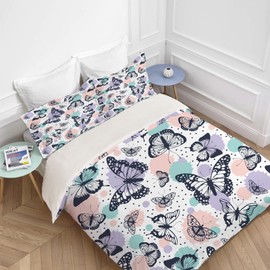 Wosabee Butterfly Bedding Set Butterfly Comforter Set Cover Queen Size Butterfly Duvet Cover with 2 Pillow Cases for Women Girls Kids and Adults Soft Quilt Cover for Bedroom Bed Decoration