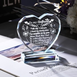 Movdyka K9 Crystal Heart Plaque Ornaments for Her Etched to My Girlfriend Glass Romantic Keepsake on Valentines Christmas