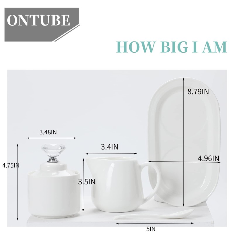 ONTUBE Porcelain Sugar and Creamer with tray and Crystal Lid