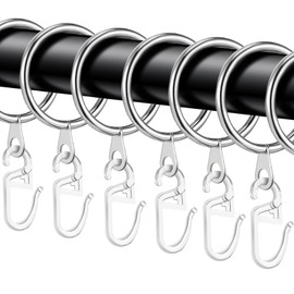 40 pieces silver metal curtain rings, curtain hanging rings and plastic curtain hooks for bed curtain, shower curtain, window curtain (30 mm inner diameter)