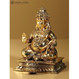 Exotic India Small Superfine Blessing Lord Kubera Brass Statue | Kuber Maharaj Idol Murti Vastu Home & Office Decorative, Showpiece Gift's