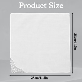 4 Pcs White Soft Cotton Handkerchiefs for Women - 11 inch Embroidered Lace Elegant Square Hankies - Wedding, Funeral, Everyday Carry - Pure 100% Cotton Ladies Hanky Keepsake Gift