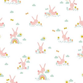 Fabric Sold by the Metre Children's Cotton Fabric - 1 Metre, Sewing, Bed Linen, Children, Baby, Boys, Girls, Clothing, Decoration (Cute Rabbit)