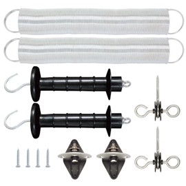 RiteFENCE 2 Pack Electric Fence Spring Gate Kit, Includes 2PCs of 19.5 feet Big Tension Spring,2PCs of 2-Way Gate Anchor Insulator, 2PCs of 3-Way Corner/Ends,2PCs of Black Gate Handle, with 4 Screws
