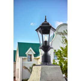 GOALPLUS 24in High Aluminum Outdoor Post Lighting Black Exterior Garden Pathway Pole Pier Mount Lights Outdoor Driveway Pole Lantern with Seeded Glass Large Outside Yard Post Lamp with 3in Fitter Base