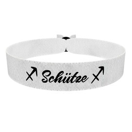 Schütze Sternzeichen Text weiß - Stoffarmband aus Satin - Wasserfest & langlebig - Geschenkidee für Schütze - Astrologisches Armband - Modisches Accessoire - Armband für Frauen & Männer