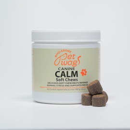 Wholesome Pet Wags Canine Calm Soft Chews | Calming Treats for Dog Anxiety, Firework Relief for Dogs, for Managing Stress and Relaxing | 60 Chews (180g, 6.35 oz.)