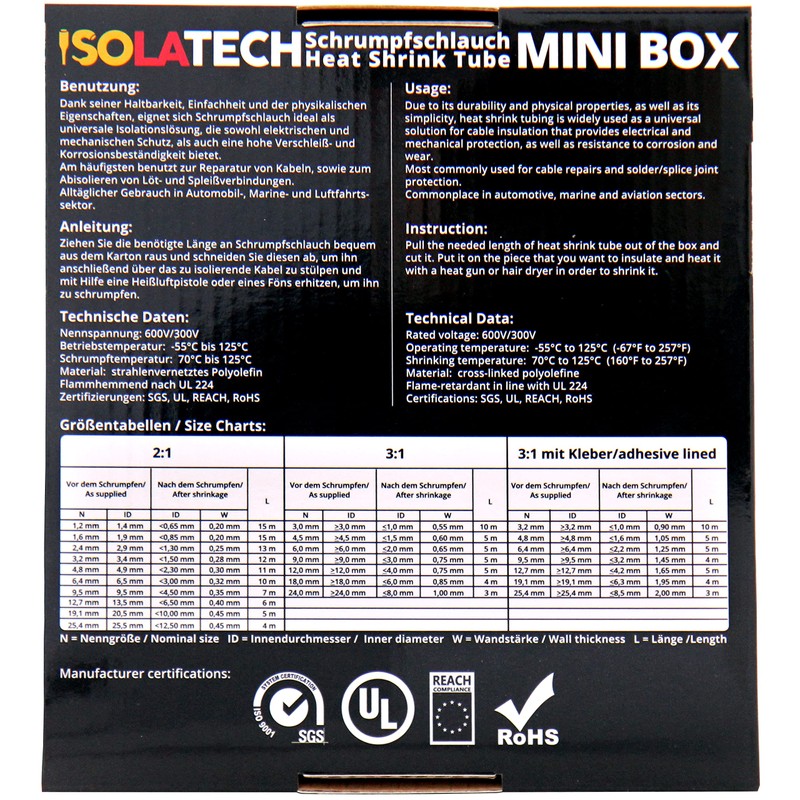 ISOLATECH Heat Shrink Tubing 3:1 Mini Box without Glue Black