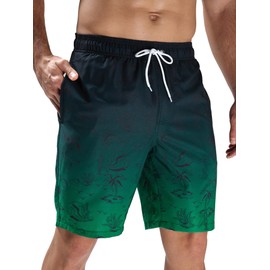Arcweg Mens Board Shorts Swimming Shorts Quick Dry Men Swim Shorts & Trunks Beach Shorts Long with Multi-Pockets Surf Black Green Gradient S(UK)