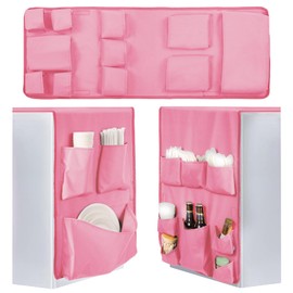 Extended Mini Fridge Caddy Organizer - 55" x 16.5" Back to School Dorm and Office Over the Fridge Storage Organizer with 11Pockets for Flatware Drink Paper Goods, College Must Have, Pink