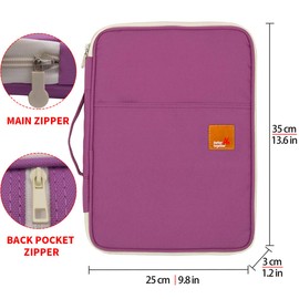 El-fmly A4 Document Portable Organizer Bag Waterproof Portfolio Office Zipper Case for Travel Office Business Holiday Meeting Interview (Purple)