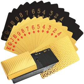 KAHEIGN Poker Playing Cards, Card Game, 24K Foil Waterproof Poker Cards, Diamond Playing Cards, Professional Classic Magic Trick Tool for Card Players, Family Party Game (Gold + Black)