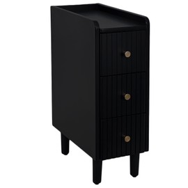 COVLON Narrow Nightstand with 3 Drawers, Fully Assembled Slim Bedside Table, Pre-Assembled Slim Nightstand for Small Spaces, Living Room, Bedroom,Black