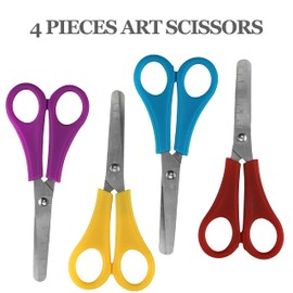 4Pcs Safe-Tip Plastic Handle Scissors Art Set for Kids, 5cm Scale Ruler Craft Scissors for Home and School Stainless Steel Blade Safety Scissors 13cm