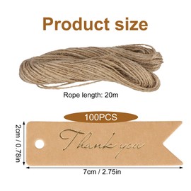 100 Pcs Gift Tags, 7x2cm, Paper Tags with 20m String for Presents, Thank You Tags for Favors Wedding, Black White Brown Price Label, Kraft Label for DIY Tag Birthday Party Decorations, 300gsm (Brown)