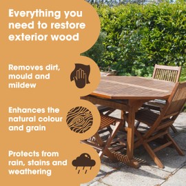 Furniture Clinic Garden Furniture Restoration Kit | For Outdoor Wood Patio Furniture Such as Teak & Other Wood Types | Clean, Remove, Brighten, Nourish, and Protect Treated and Untreated Surfaces