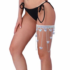 deladola Butterfly Leg Garter, Silver Tassel Chain, Adjustable Festival Rave Accessory for Women
