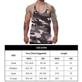 JEEING GEAR Men's Stringer Bodybuilding Workout Gym Tank Tops Y Back Cotton Color Green Camo Size S