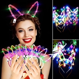 12 Tiaras Diademas Luz Neon Tocado Luminosa Orejas Fiestas