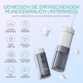 VOYOR-HEALTH Mini Tragbar Munddusche Kabellos, Elektrisch Mundduschen IPX7 Wasserdicht, Wiederaufladbar Water Flosser mit 3 Modi für Zuhause und Reisen zahnreinigung WF510 (Silber)
