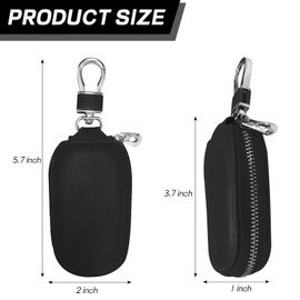 Wogomz Car Key Case, Genuine Leather Auto Key Fob Protector, Universal Key Fob Cover Case with Metal Hook, Car Smart Keychain Holder for Remote Key Fob, Vehicle Keyring Zipper Bag (Black)