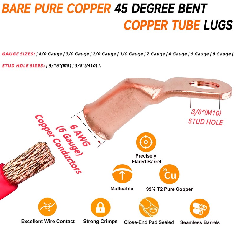 SVAAR 45 Degree Bent Bare Copper Lugs 6 AWG -