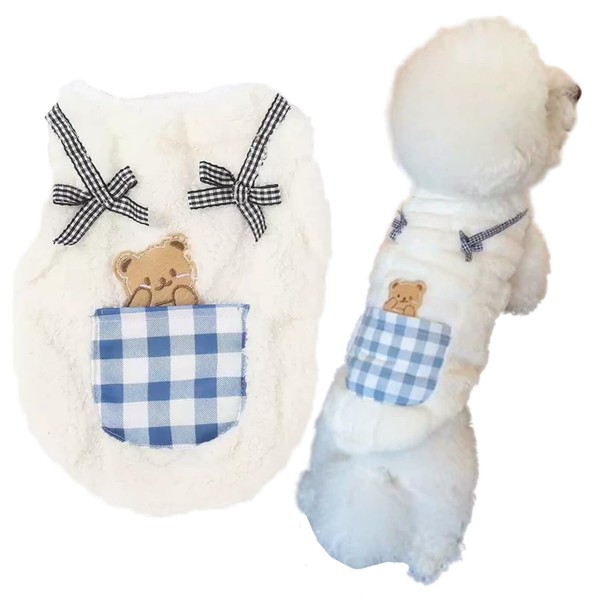 Cute Cat Apparel with Bow and Plaid Pocket Plush Dog