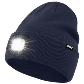 ATNKE LED Lighted Beanie Hat,USB Rechargeable 4 LED Running Headlamp Bright Cap with The Light Gifts for Men and Women/#Navy