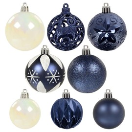 Set of 67 Christmas Baubles Tree Decorations Assorted Designs Sizes Carry Case - Navy
