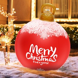 Inflatable Christmas Ball 58cm/23Inch Outdoor PVC Inflatable Ball Giant Blow up Ball Ornament Reusable Snowman Baubles Decorations for Xmas Holiday Garden Lawn(B)