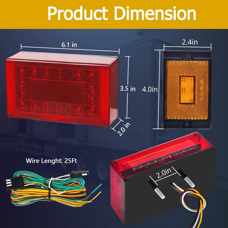 EXERAUO 6inch Boat Trailer Lights LED Kit, Submersible Trailer Light