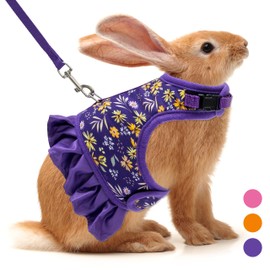 Rabbit Harness and Leash for Walking Escape Proof - Cute Floral Mesh Breathable Soft Bunny Vest Harness Outdoor for Camping, Hiking, Training - Also Suit for Ferret Kitten Puppy Small Animals