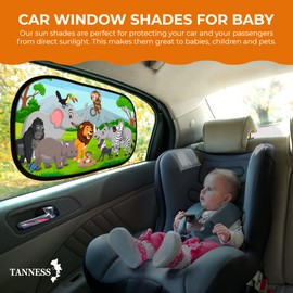 TANNESS 2 Pack Car Window Shades for Baby, Zoo Theme, Car Sun Shade for UV Rays Protection, Universal Fit for All Vehicle Types