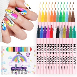 EBANKU 24 Colors Waterborne acrylic ink Nail Art Pens Set, 0.7MM Nail Polish Pens Quick-Drying Acrylic Paint Pen Point Dotting Liner Pen Nail Drawing Painting Manicure Tools for 3D Salon Home Nail DIY