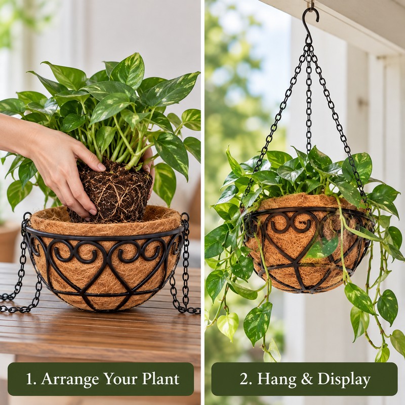 Coconut Brown Hanging Planter Basket for Indoor & Outdoor Plants
