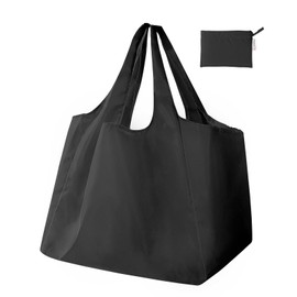 BIGHAS Eco Bag, Shopping Bag, Folding Bag, Convenience Store, Checkout, Wide Gusset, Handbag, Lightweight, Deep, Compact, Black, Durable, Men's, Women's, Black