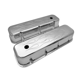 HRC Big Block Chevy Valve Covers Aluminum Flames 1965-95 396 402 427 454 496 Chrome