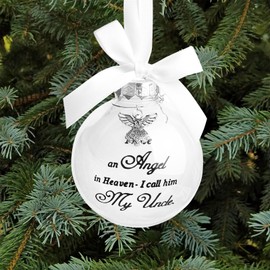 Christmas Memorial Feather Ball Angel Ornament I Have an Angel in Heaven I Call Him Uncle Family Memorial Loss of Loved One Hanging Pendant Xmas Tree Décor