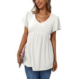 Oversized T Shirts for Women Tunic Tops to Wear with Leggings Short Sleeve White L