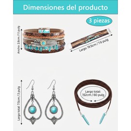 3 Accesorios Vaqueros Para Mujer, Collar Vaquero Mujer, Pulsera Y Aretes De Cuero, Estilo Occidental Para Eventos Country Y Fiestas Temáticas, Ideal Para Piel Sensible Y Amantes De La Moda Western