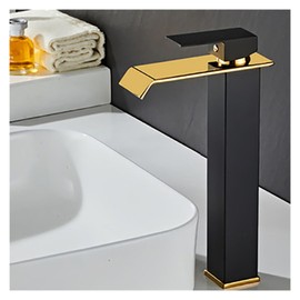 KNKQZXVDF Waterfall Bathroom Basin Faucet Black Gold Platinum Above Counter Basin washbasin Mixer Faucet Bathroom Cabinet Bathroom Faucet(Black Gold Large)