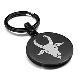Comfort Zone Studios Stainless Steel Year of the Goat Zodiac Round Medallion Keychain Circle Ring, Black