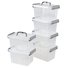 Afromy 6-Pack 3 Quart Storage Bins, Small Plastic Storage Container, Stackable Organizing Box with Lid/Handle, Clear