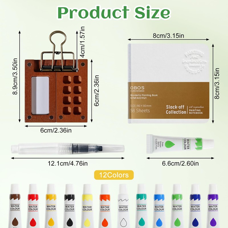 5 Pcs Mini Watercolour Paint Set Travel, Pocket Watercolour Travel