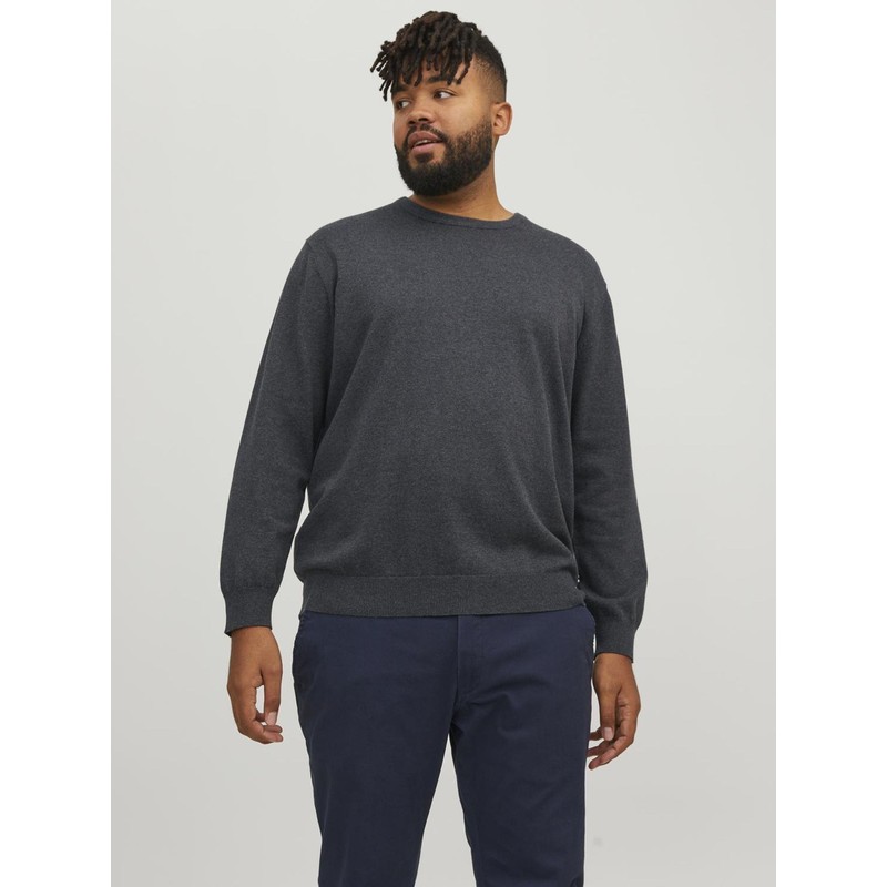 JACK & JONES Male Plus Size Pullover Basic, Dark grey