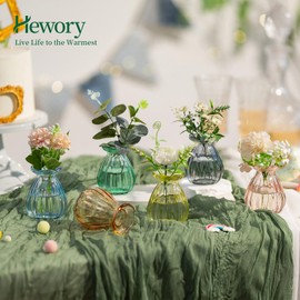 Hewory Small Bud Vases for centerpieces: 12 Pcs Glass Colored Vase for Flowers - Mini Ribbed Vases for Wedding Baby Bridal Shower Events Decorations