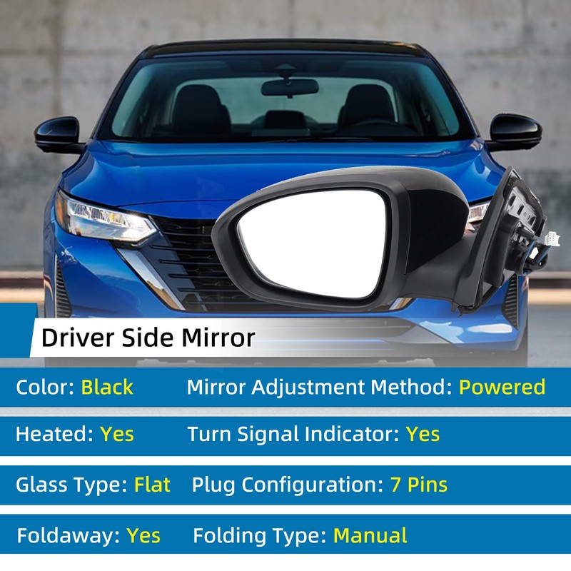 Black Left Driver Side Mirror Replacement For Nissan Sentra 2020