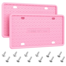 QiqaMole 2 Pack Silicone License Plate Frame Front Back License Plate Cover License Plate Bracket Holder Rust-Proof, Rattle-Proof, Weather-Proof, for US CA Standard Cars (Pink)