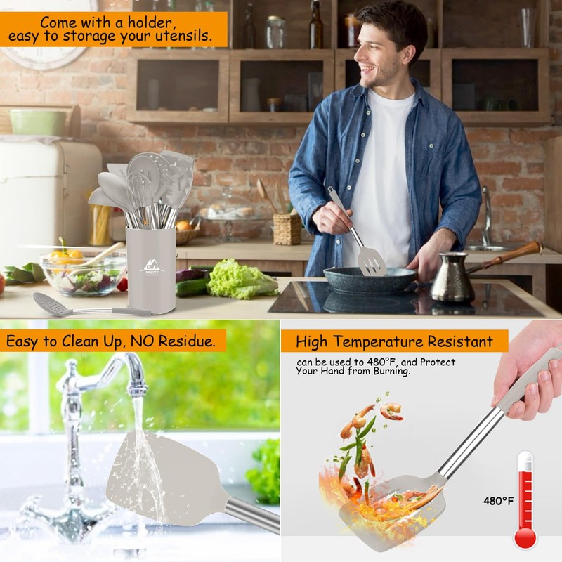Silicone Kitchen Cooking Utensil Set, Silicone Kitchen Spatula Utensils Set
